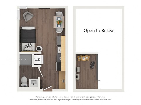 Floor plan for studio, 1 bath, 273 sqft